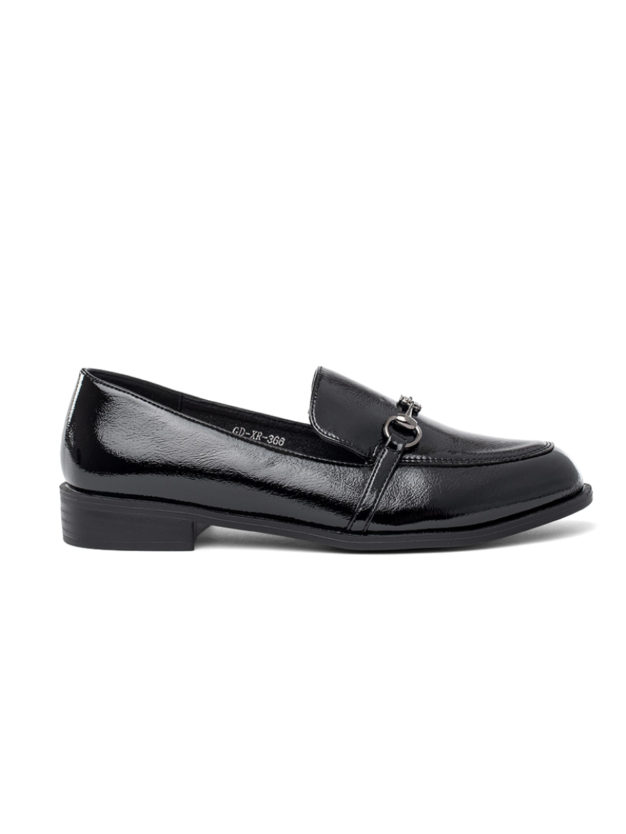 GOODIN Black patent leather womens loafers with decoration