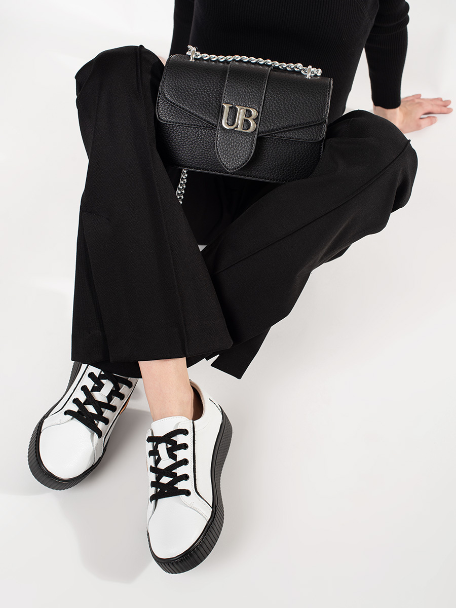 GOODIN Leather white and black sneakers with a thick sole