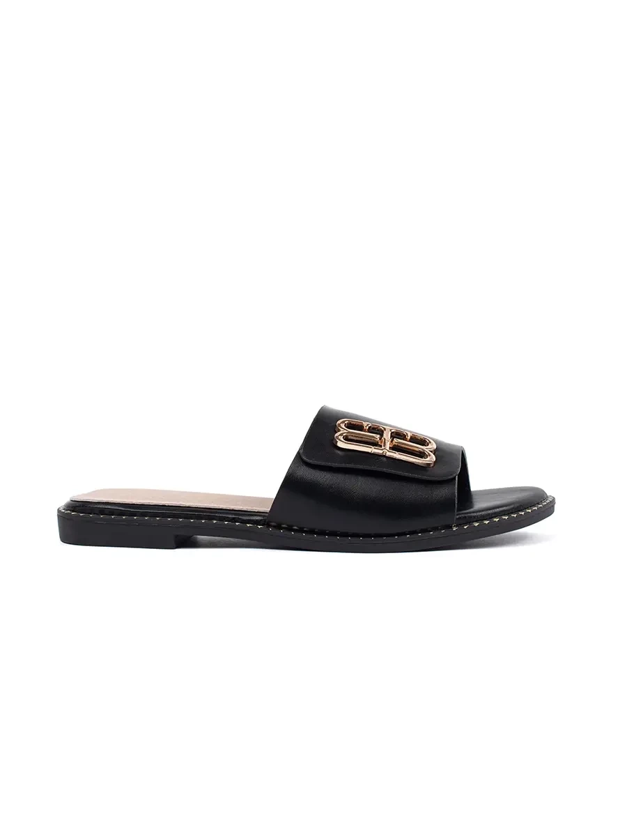 GOODIN Black womens flip-flops on a flat sole