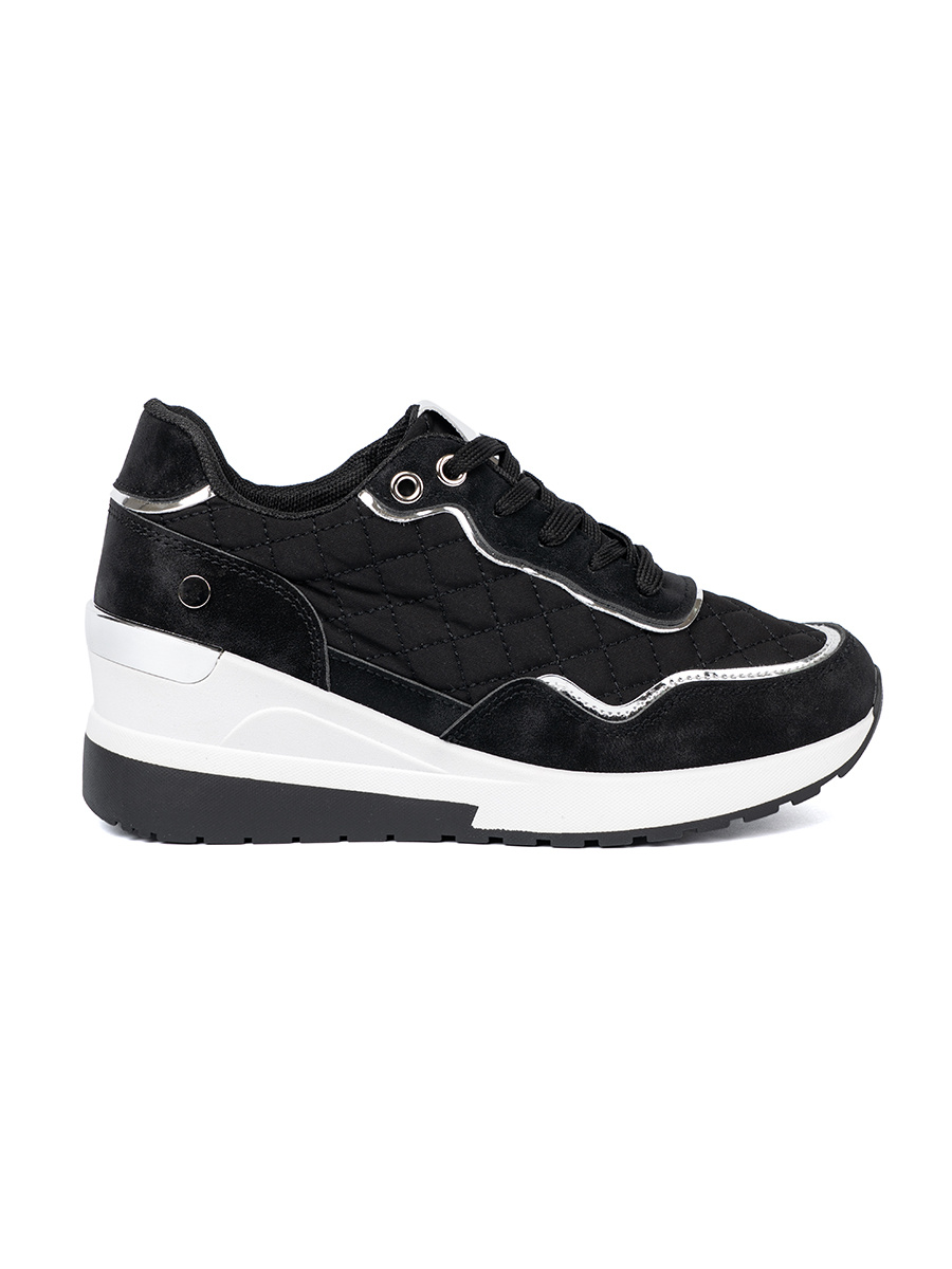 Shelvt Black womens wedge sneakers