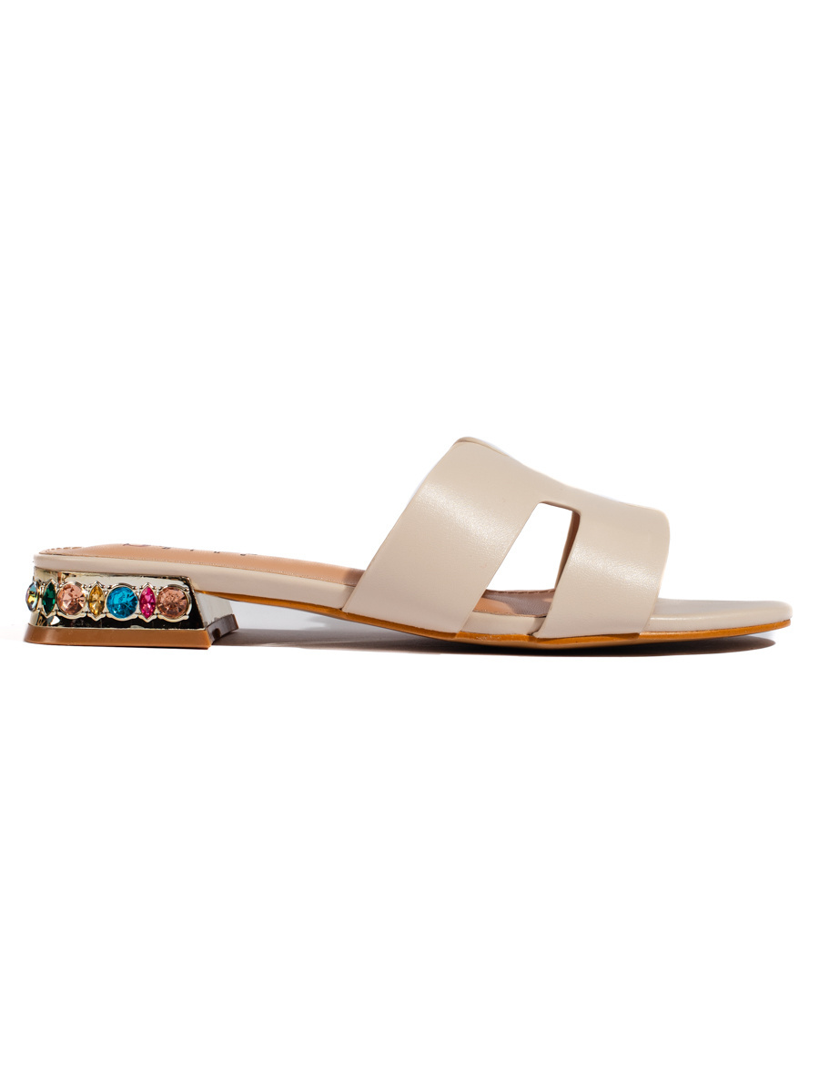 Shelvt Beige womens flat slippers
