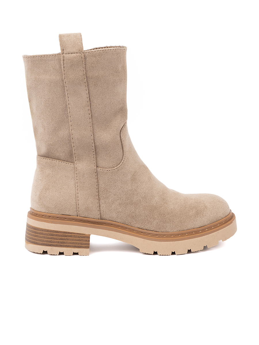 Shelvt Minimalist beige ankle boots made of soft suede