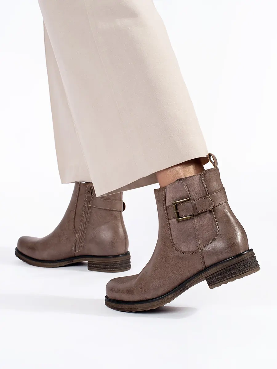 Shelvt Womens brown low-heeled ankle boots