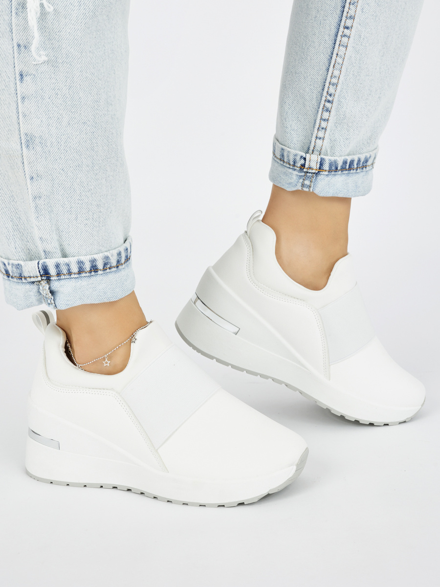Shelvt White women's wedge sneakers