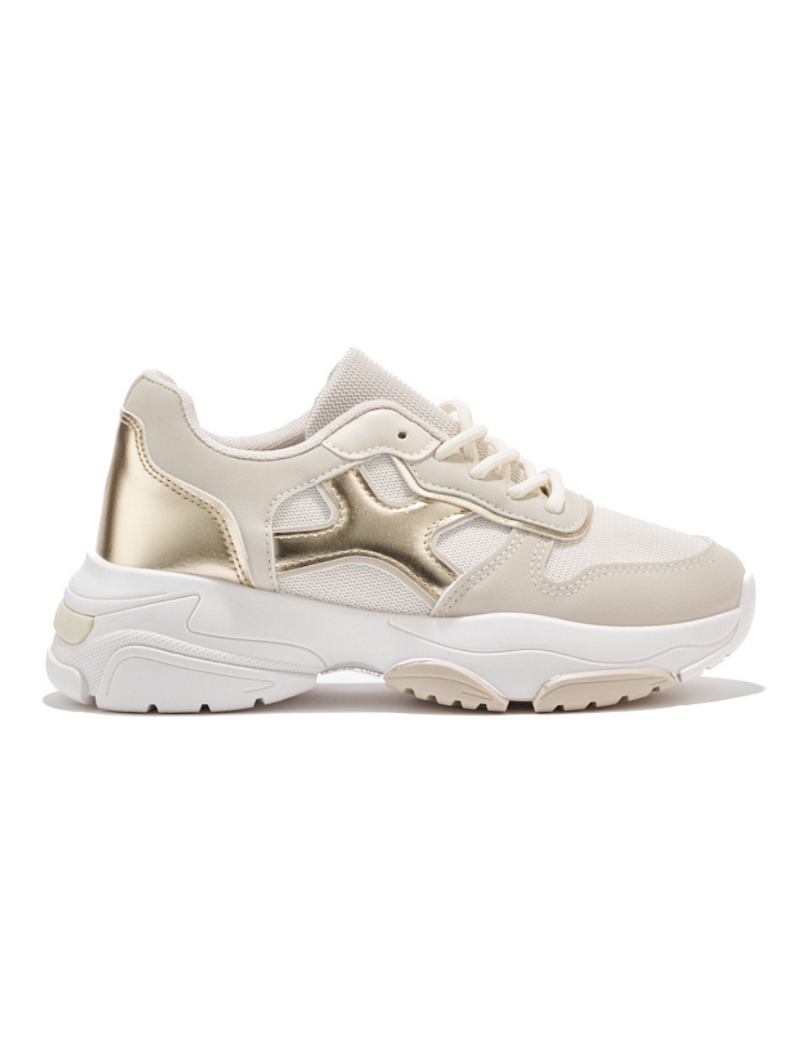 Shelvt Womens sneakers beige and gold