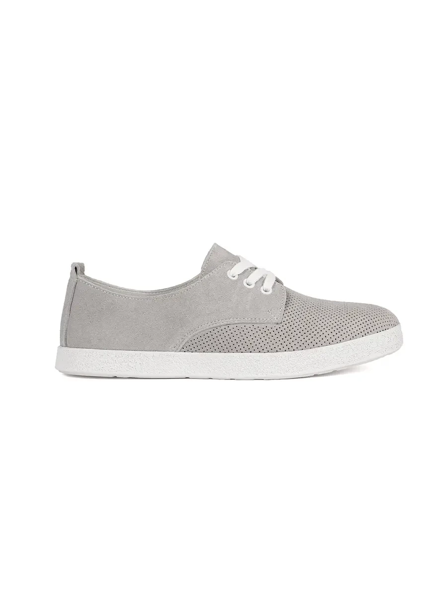 GOODIN Grey openwork sneakers made of natural leather