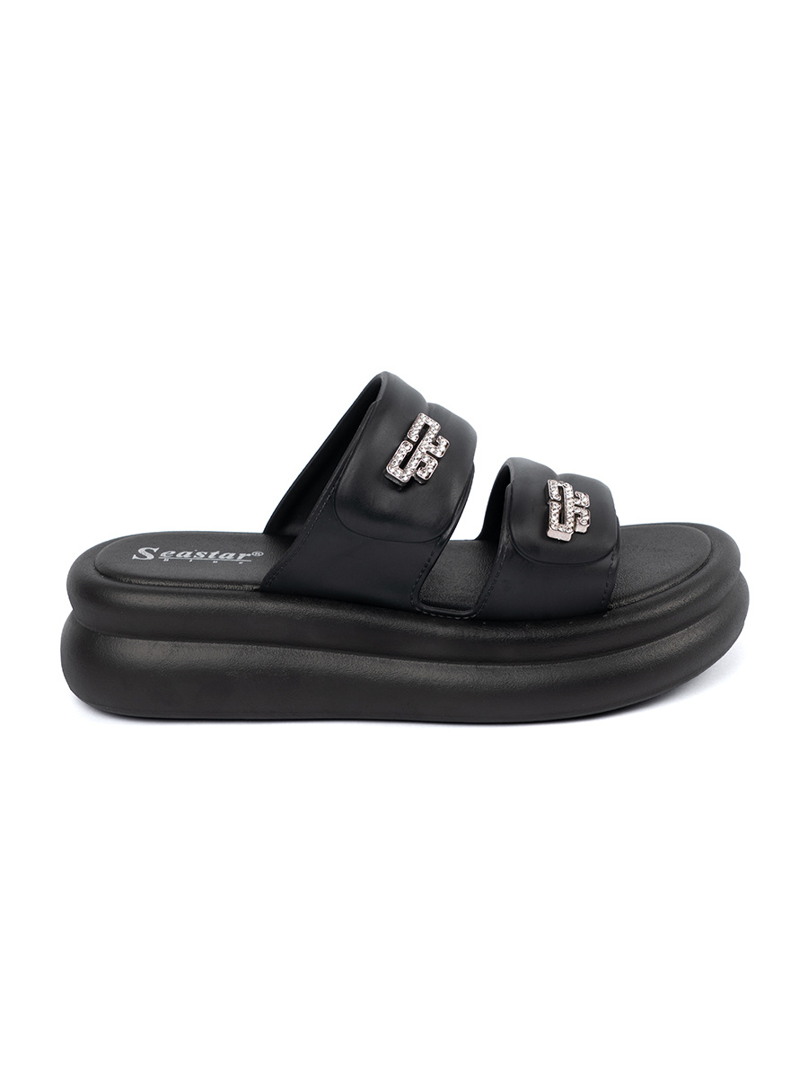 SEASTAR Black womens platform flip-flops