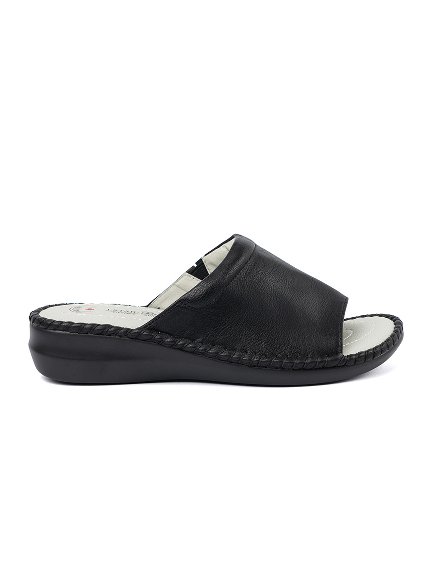 Shelvt Black womens flip-flops with leather insole