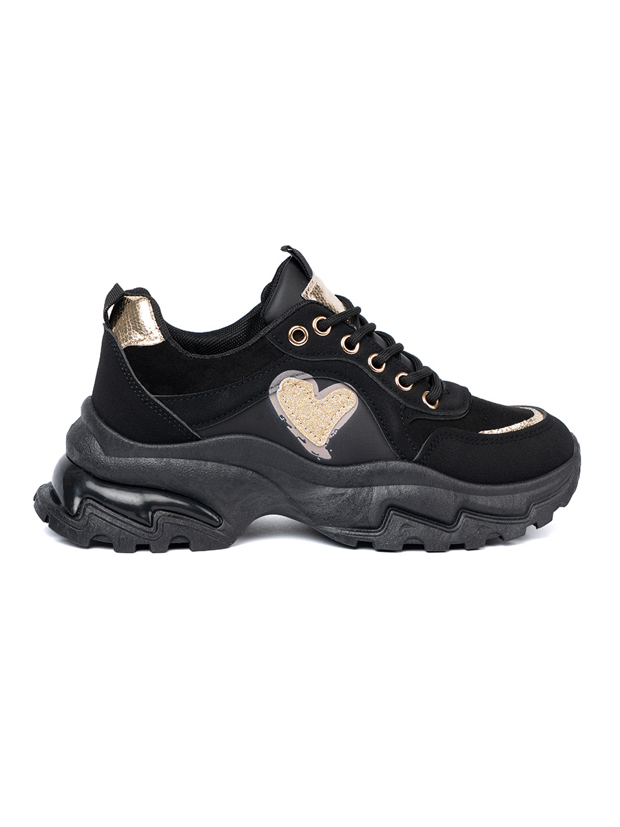 Shelvt Black sneakers with a decorative gold heart