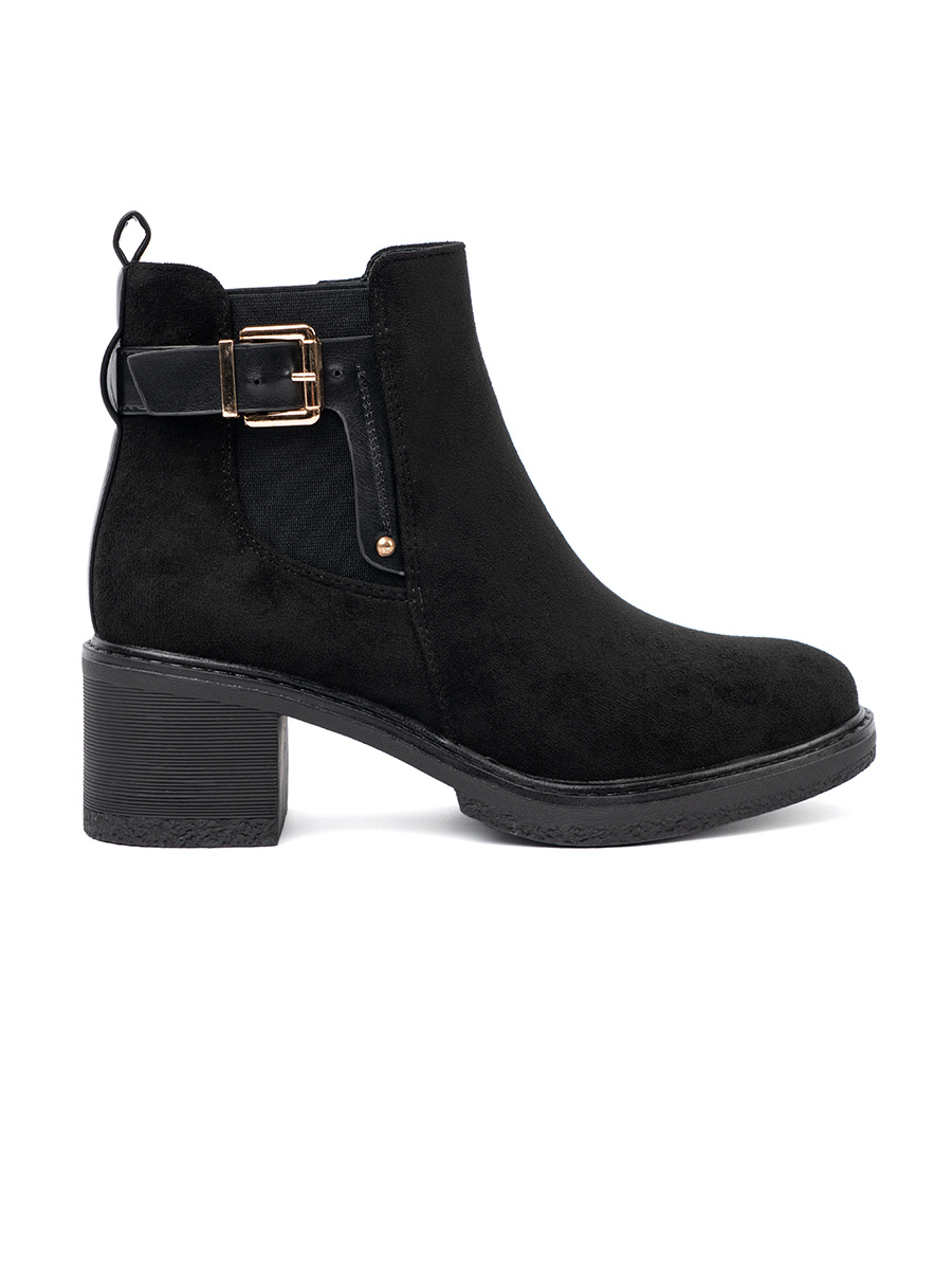 Shelvt Black ankle boots with a buckle on a stable heel
