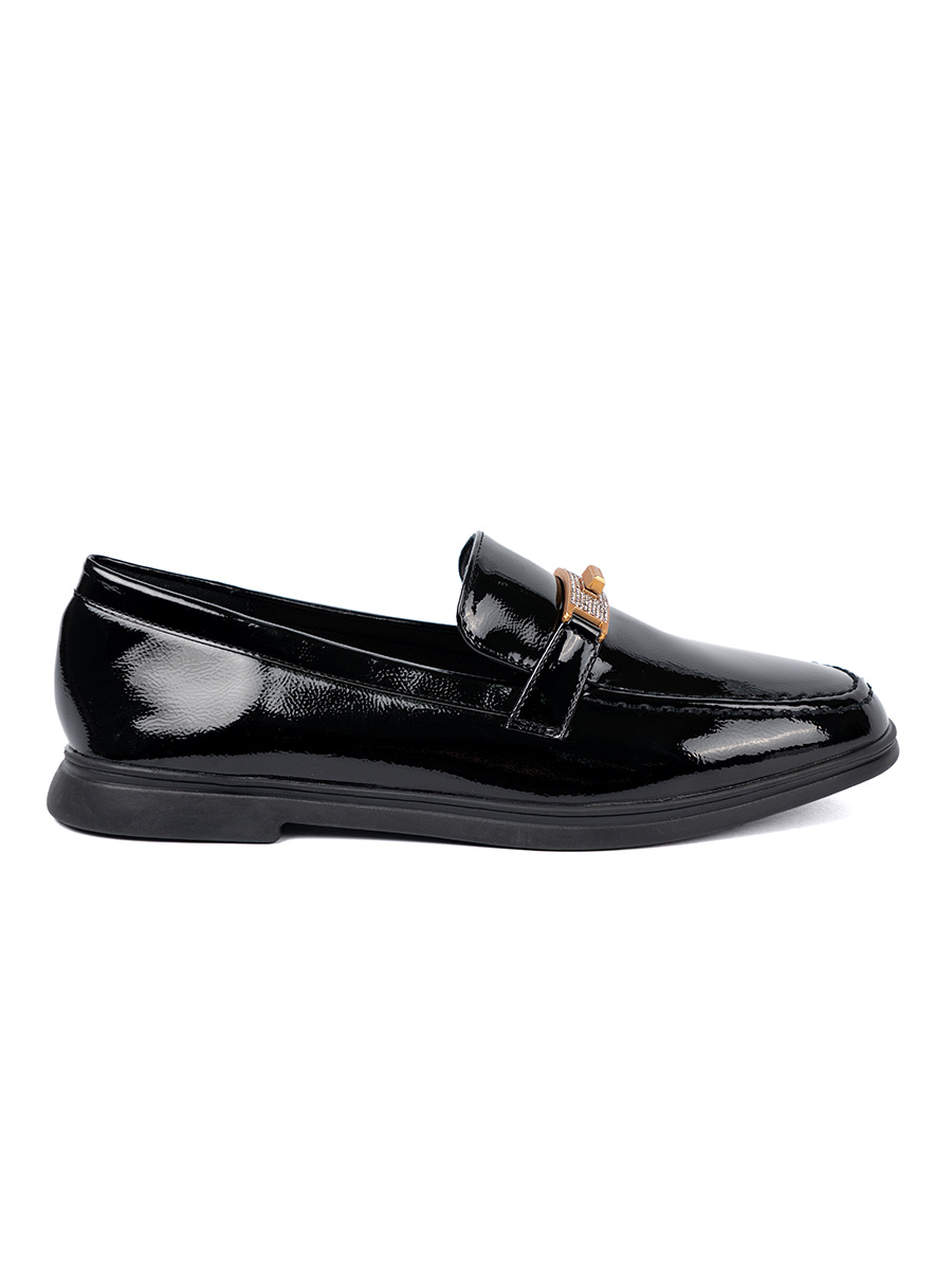 Shelvt Elegant lacquered loafers with gold decoration