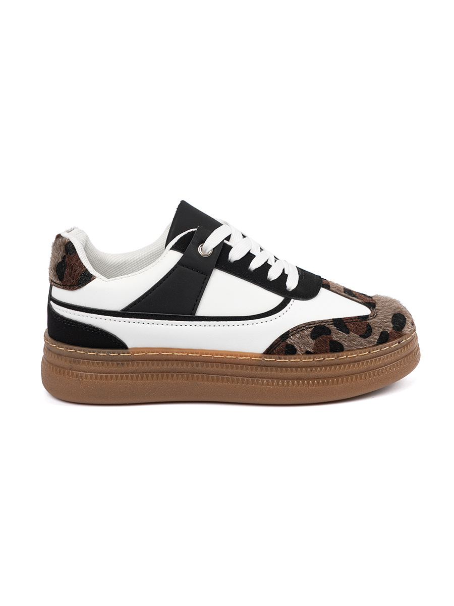 Shelvt Black and white sneakers with leopard print inserts