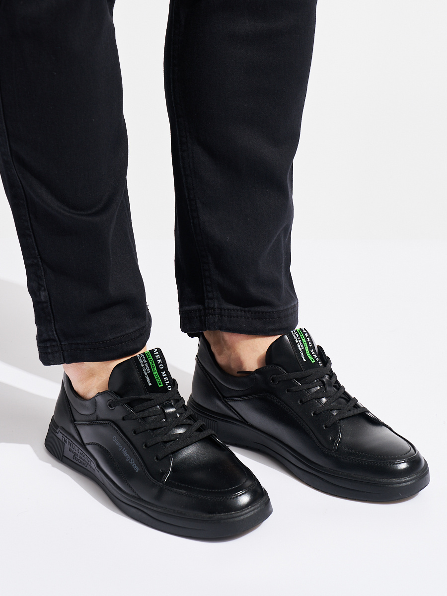 Shelvt Mens black lace-up sports shoes
