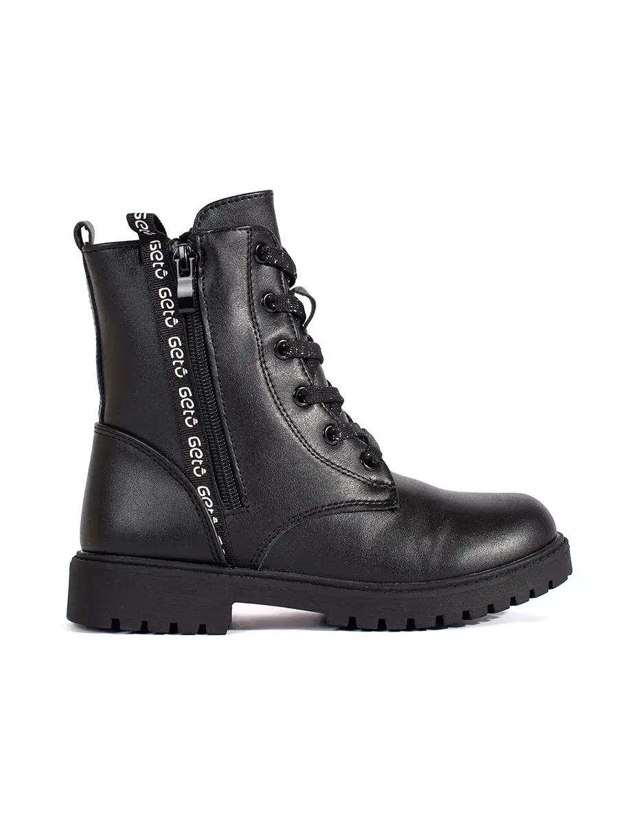 Shelvt Girls black lace-up ankle boots