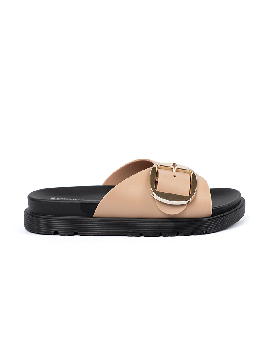 SEASTAR Beige womens flip-flops with gold buckle