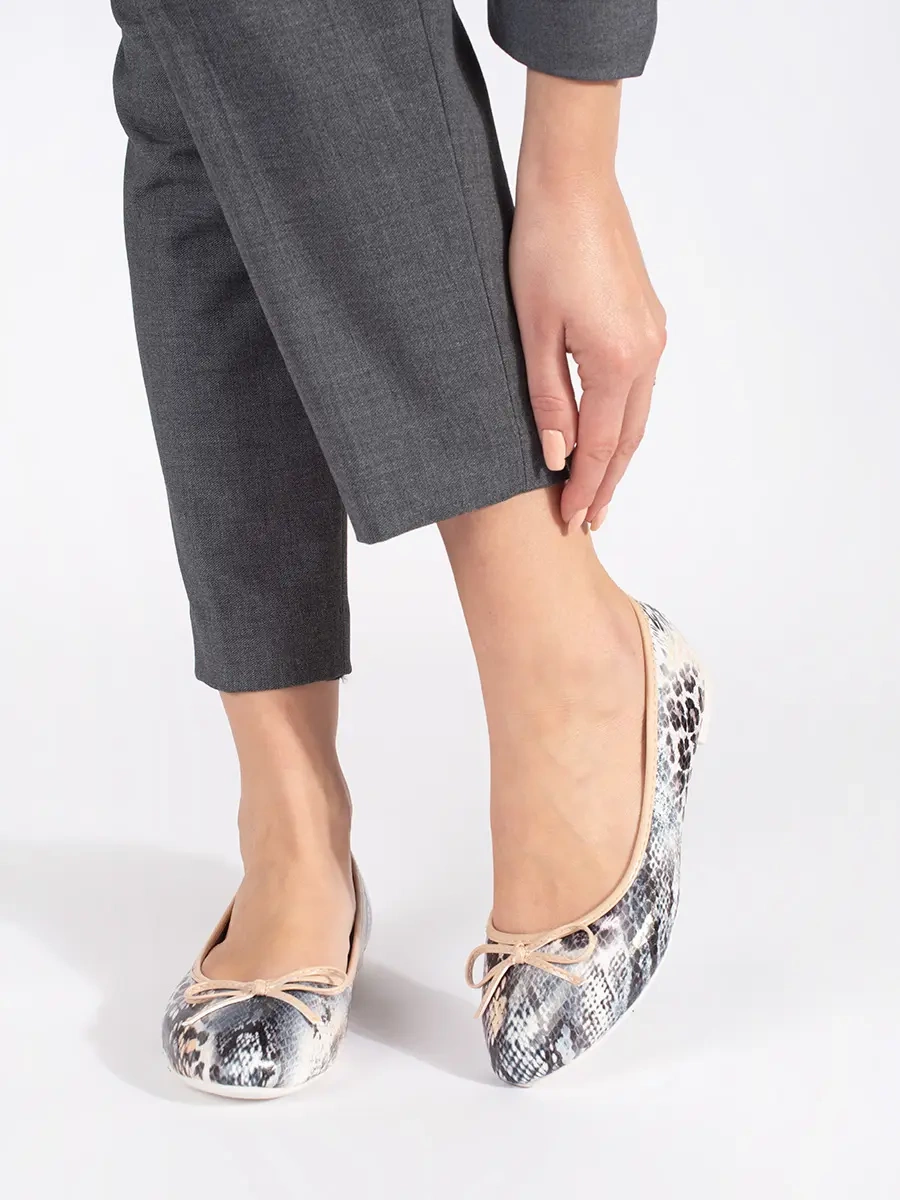 Shelvt Womens flat ballerinas with a snakeskin pattern