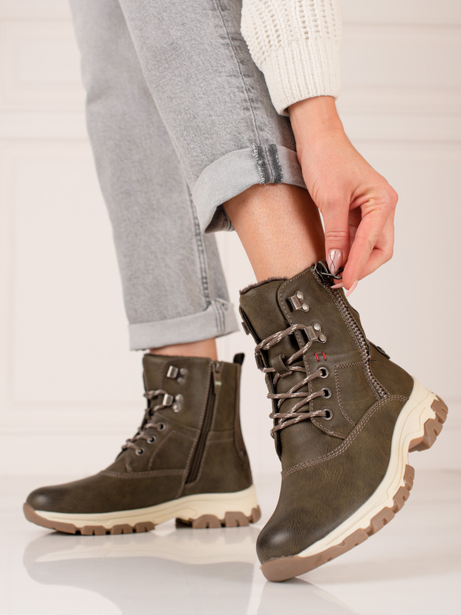 Lace-up womens trappers Shelvt with decorative zipper