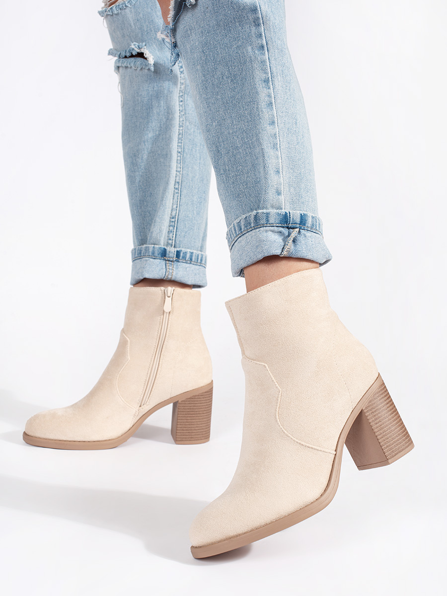 Shelvt Beige suede classic womens ankle boots