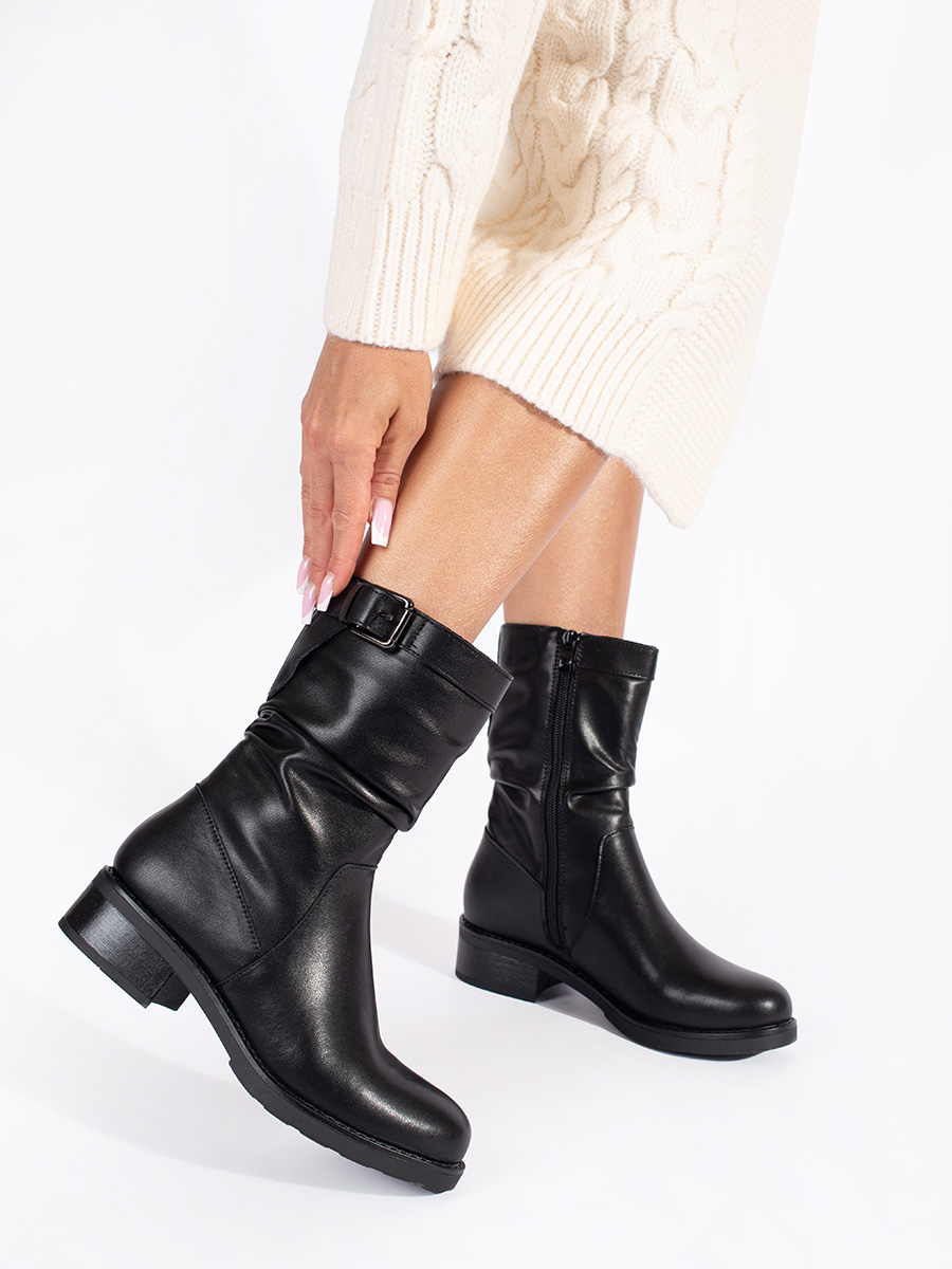 SERGIO LEONE Black leather insulated ankle boots for women