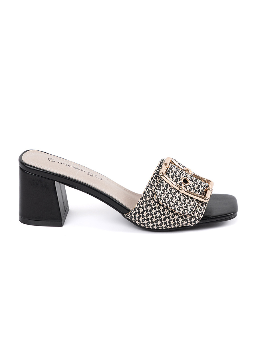 GOODIN Tweed black and white mules on a heel