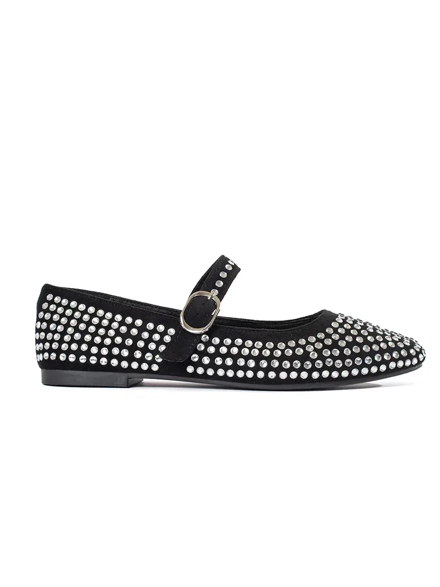 Shelvt Black womens ballerinas with quarters