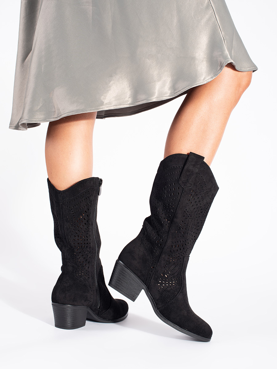 SEASTAR Black openwork womens cowboy boots
