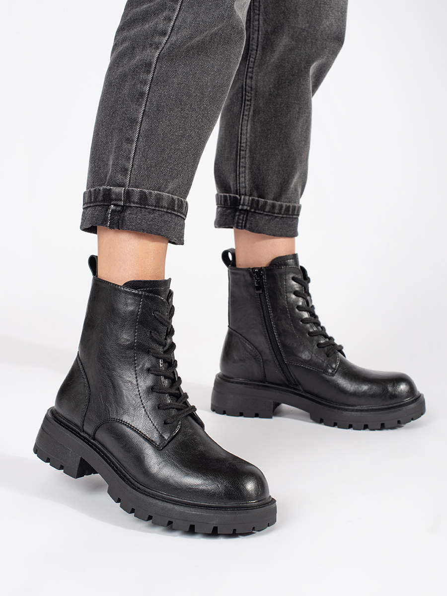 Black leather ankle boots for women with platform Sergio Leone