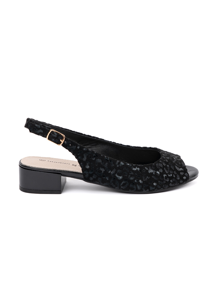 GOODIN Black low-heeled sandals with leopard print