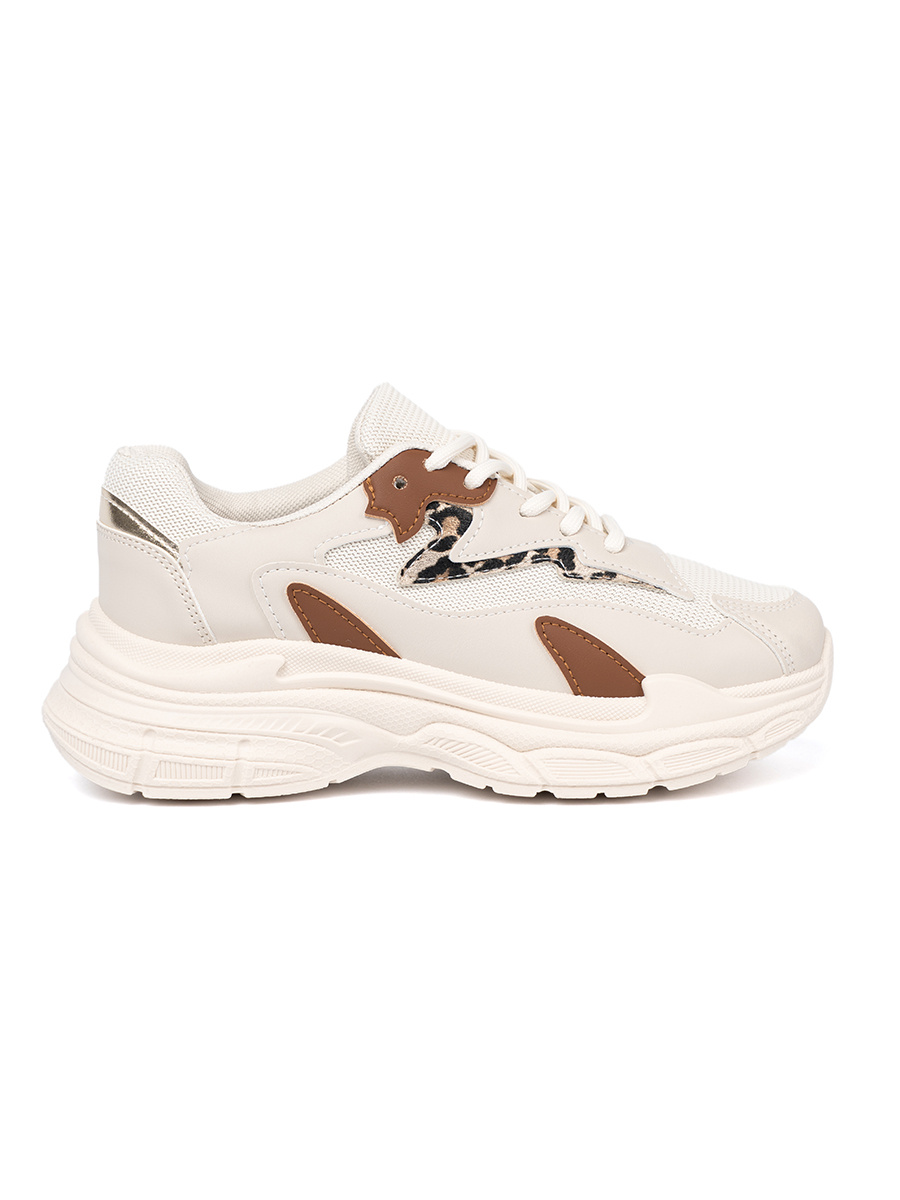Shelvt Beige womens sneakers with a thick sole