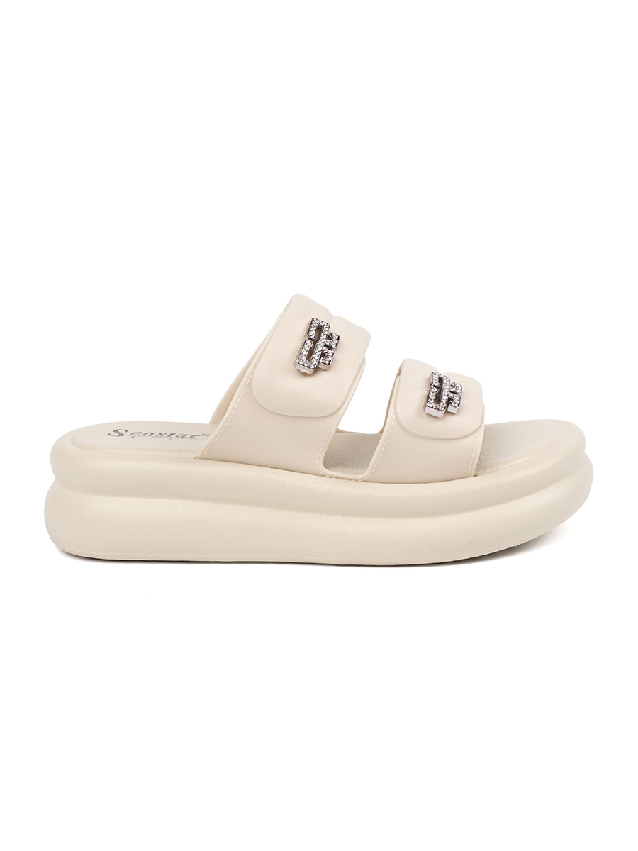 SEASTAR Light beige womens platform flip-flops
