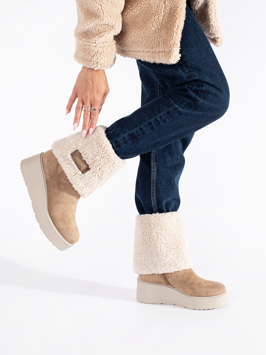 SEASTAR Dark beige womens insulated ankle boots on a wedge