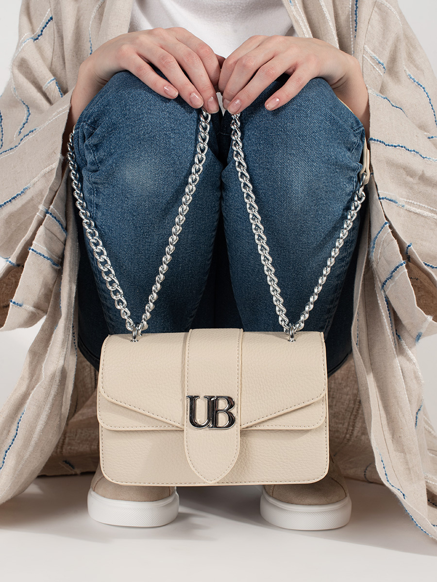 Shelvt Light beige small shoulder bag with silver chain