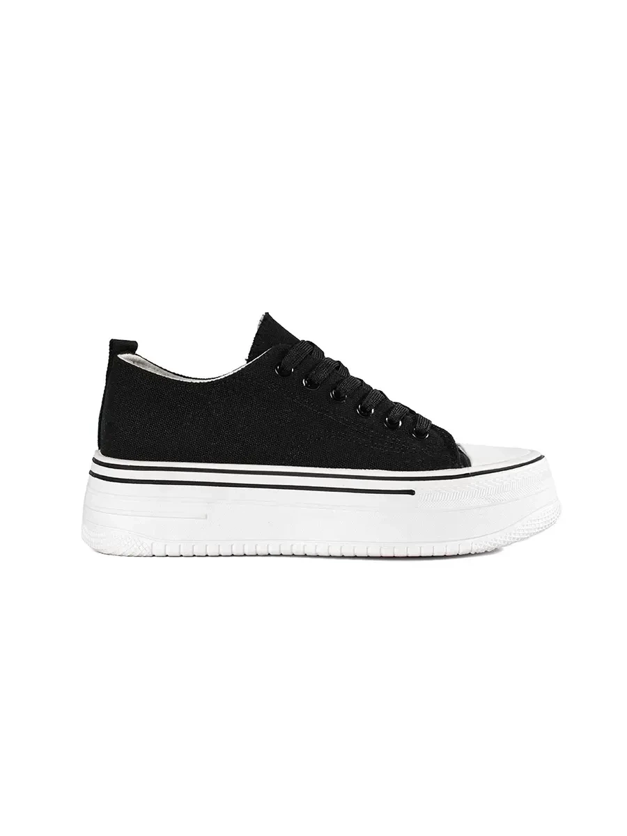 Shelvt Black womens sneakers with a thick sole