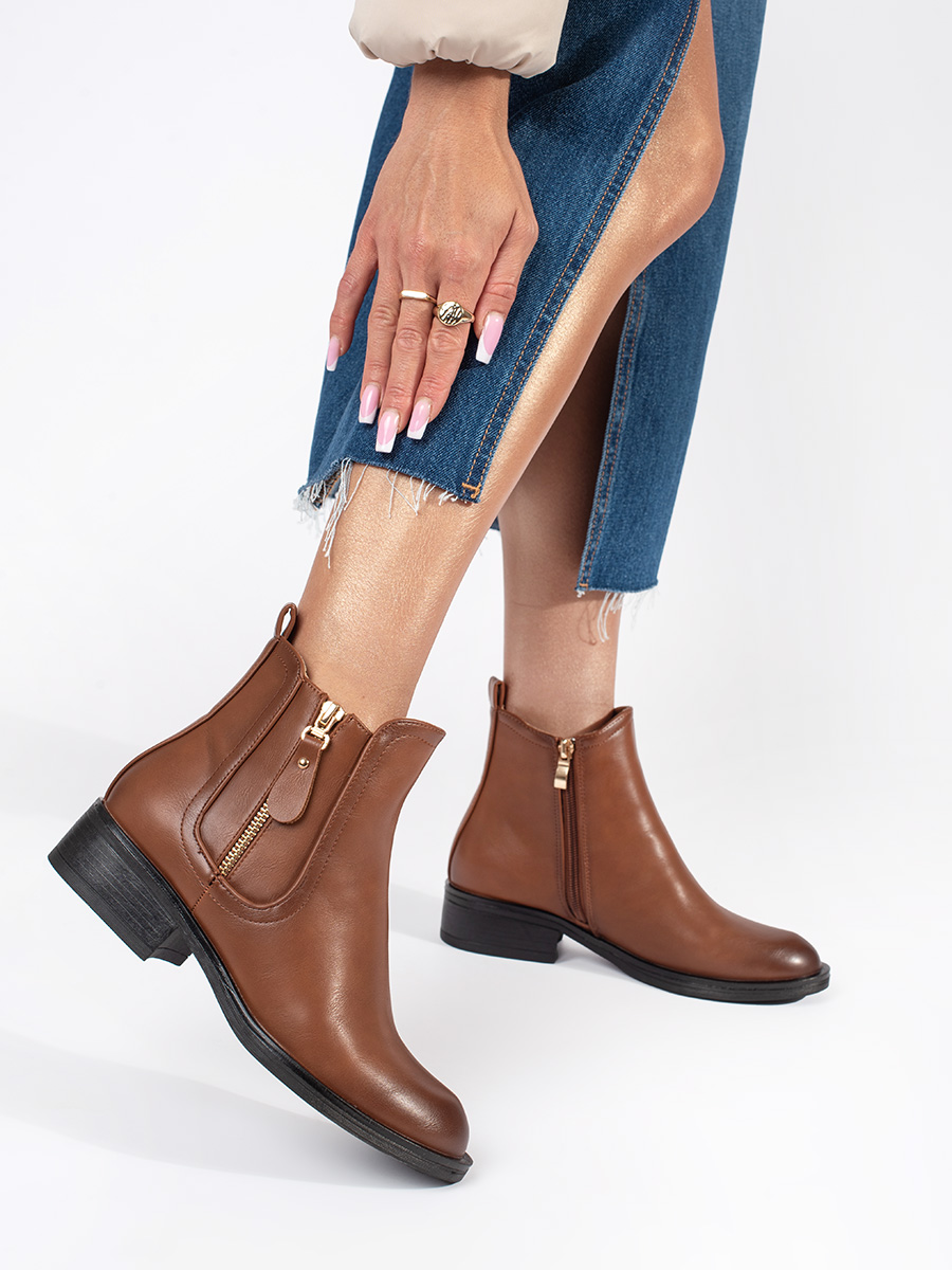 Shelvt Brown womens Chelsea boots with a decorative zipper