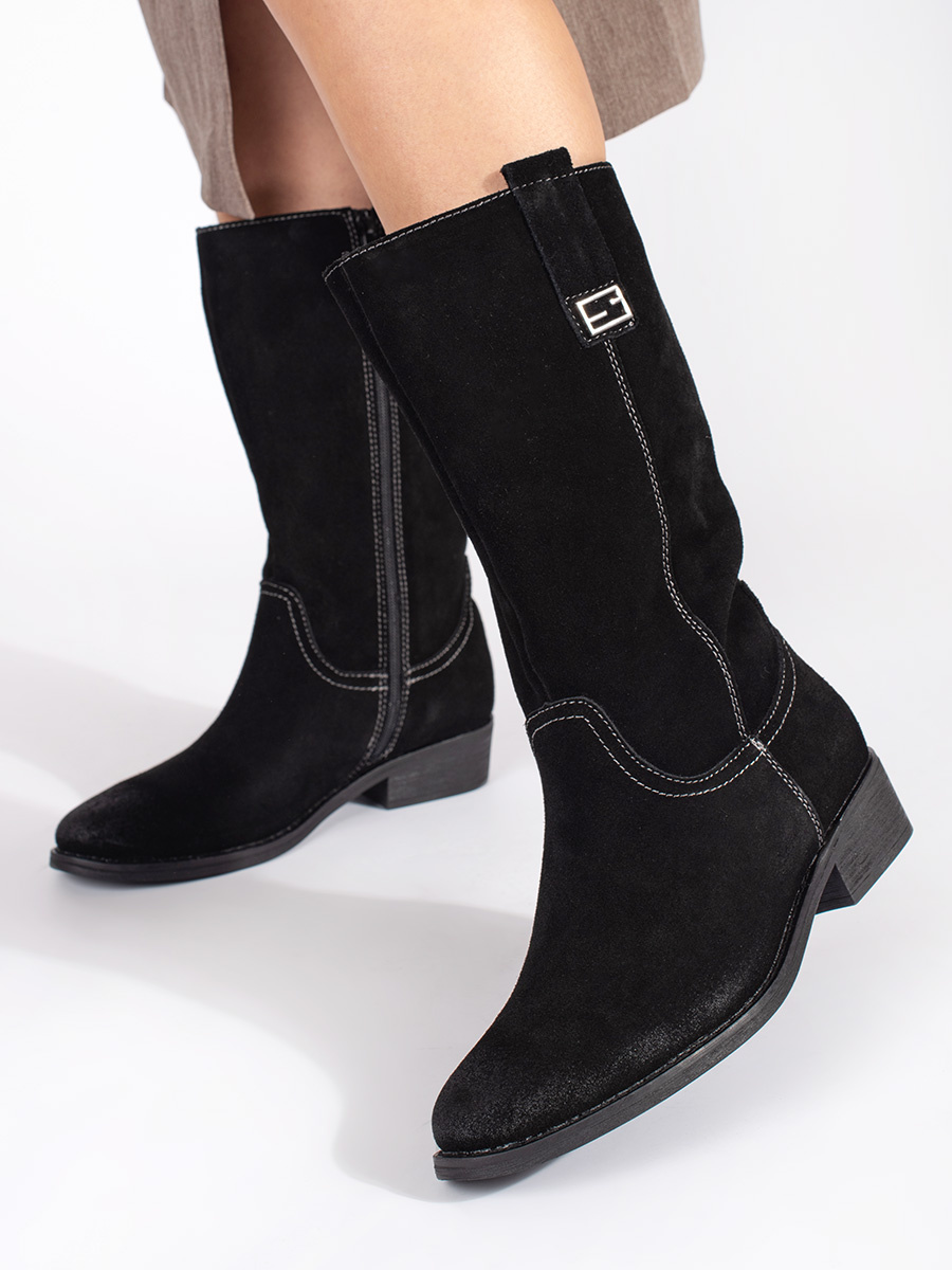 Black leather womens cowboy boots with heels by Sergio Leone