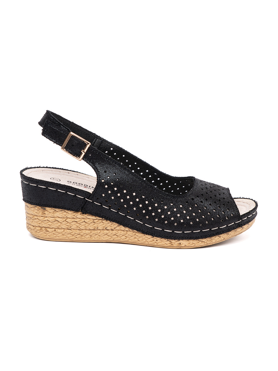 GOODIN Black openwork wedge sandals