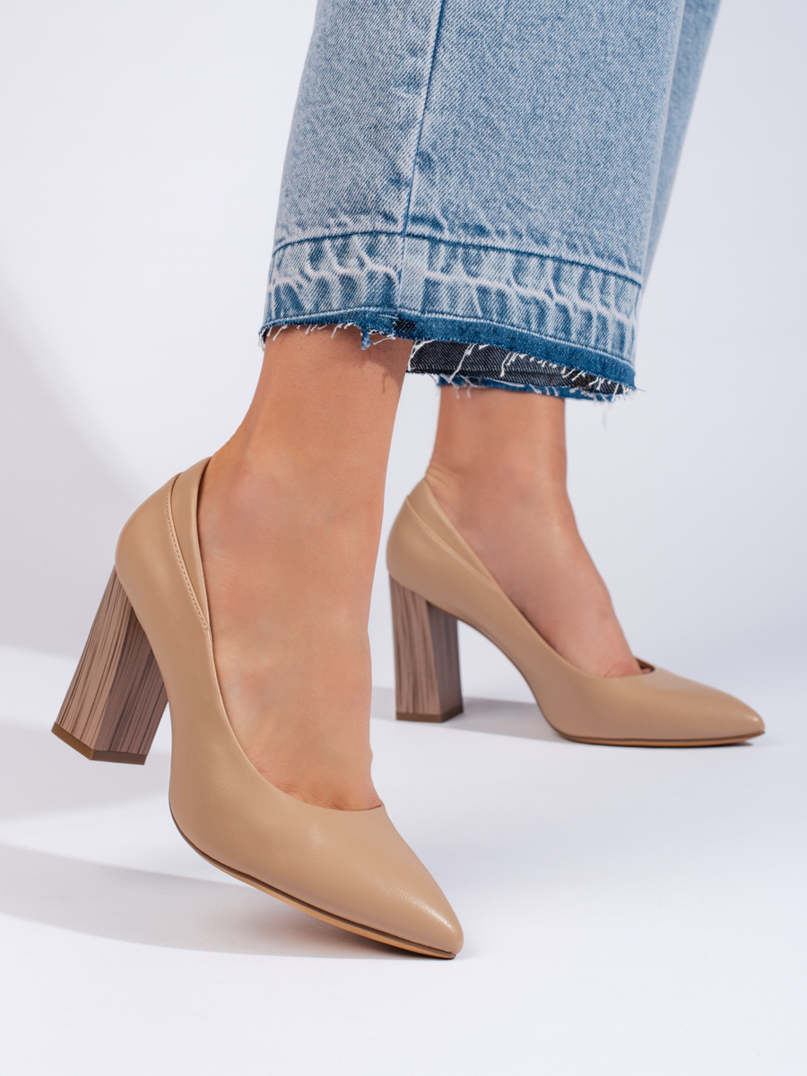 Beige Sergio Leone womens pumps on a decorative heel