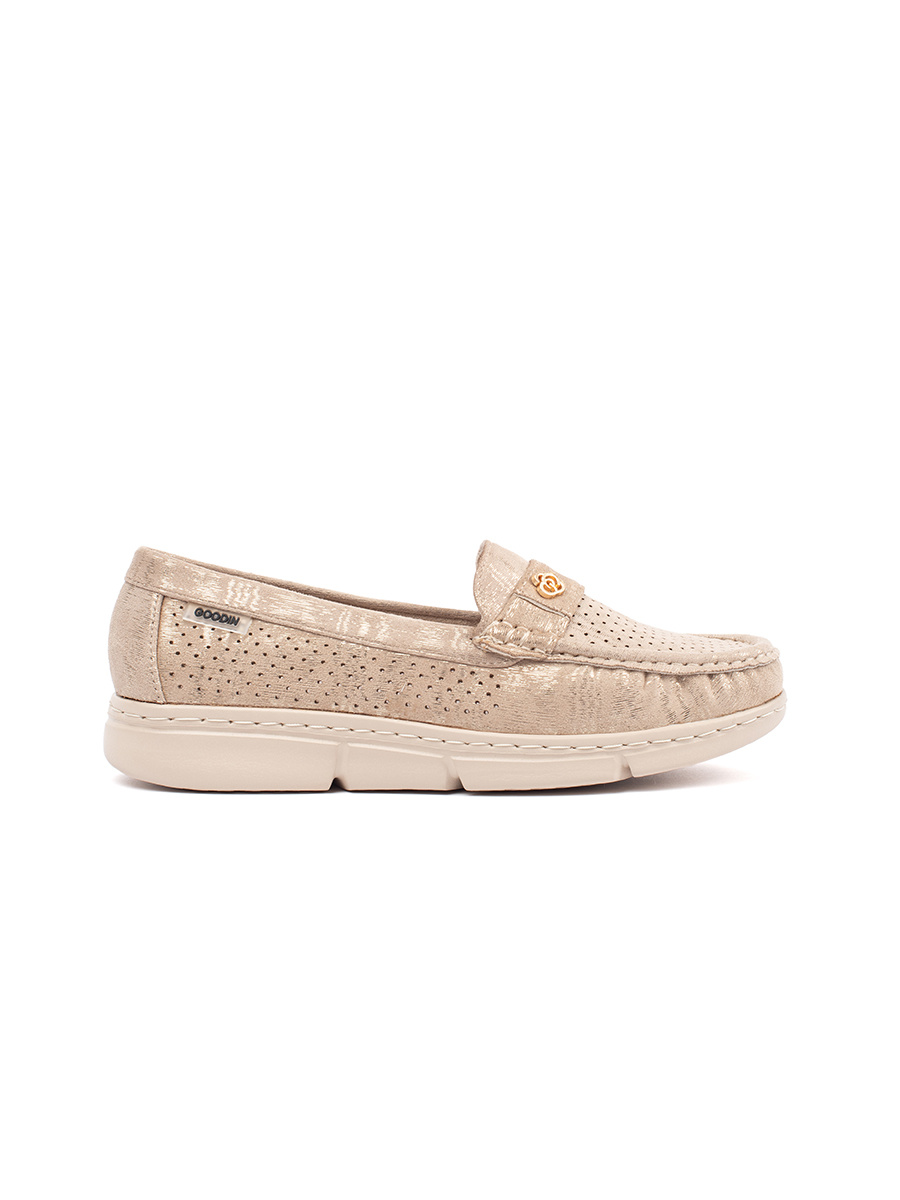 GOODIN Beige openwork loafers with a gold element