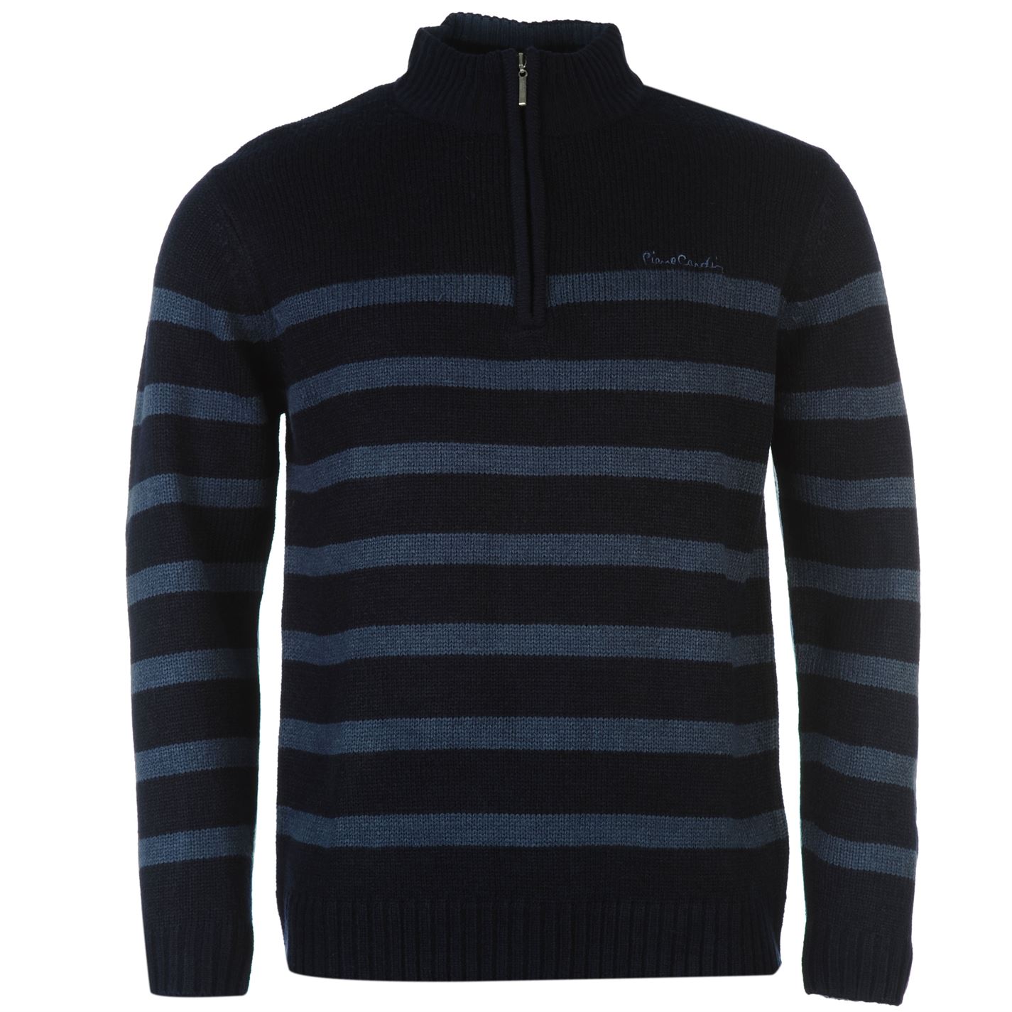 Pierre Cardin Mens Quarter Zip Striped Knit Jumper Sweater Pullover High Neck 