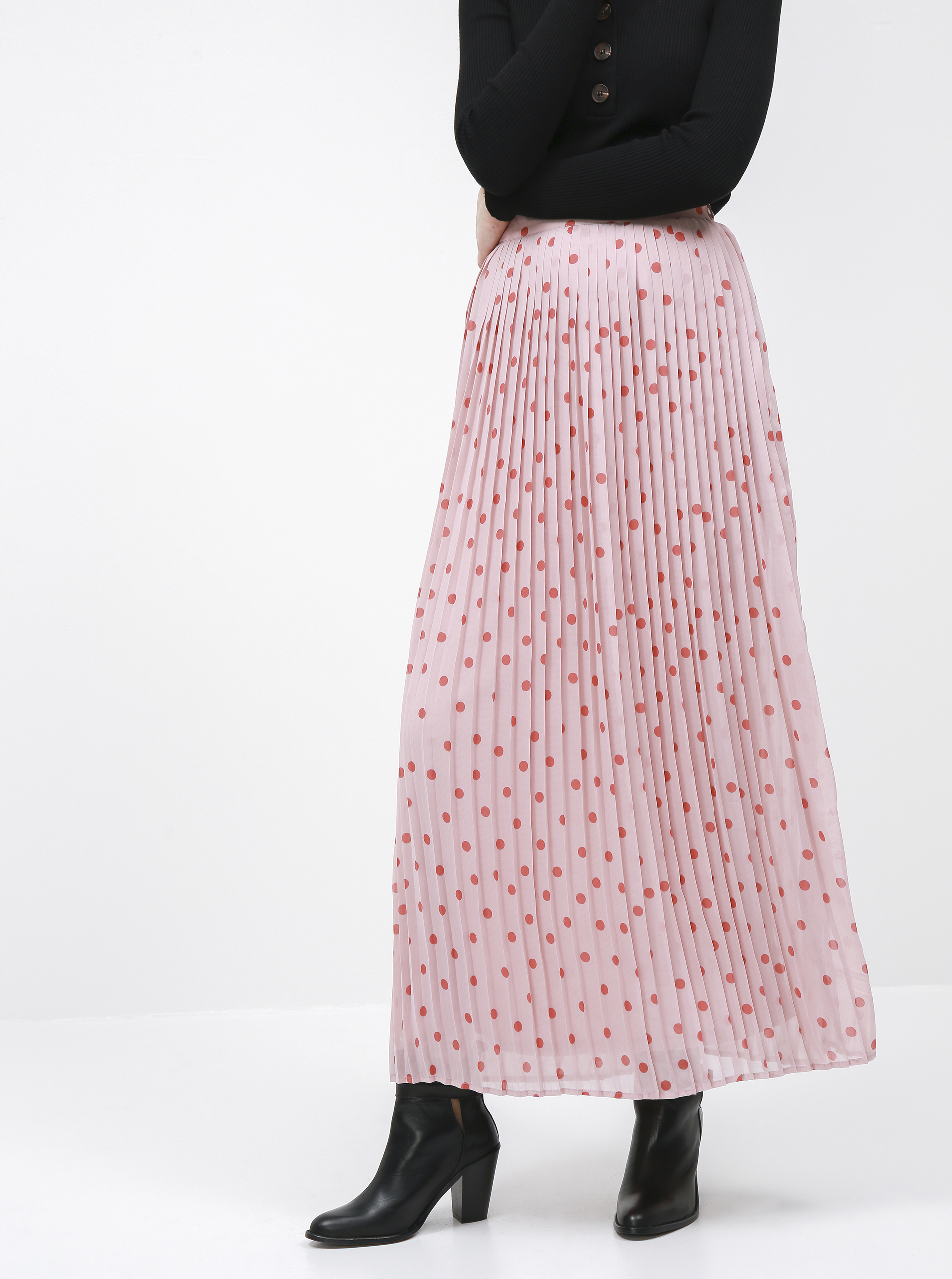 Pink dotted pleated maxi skirt VILA Yrsa