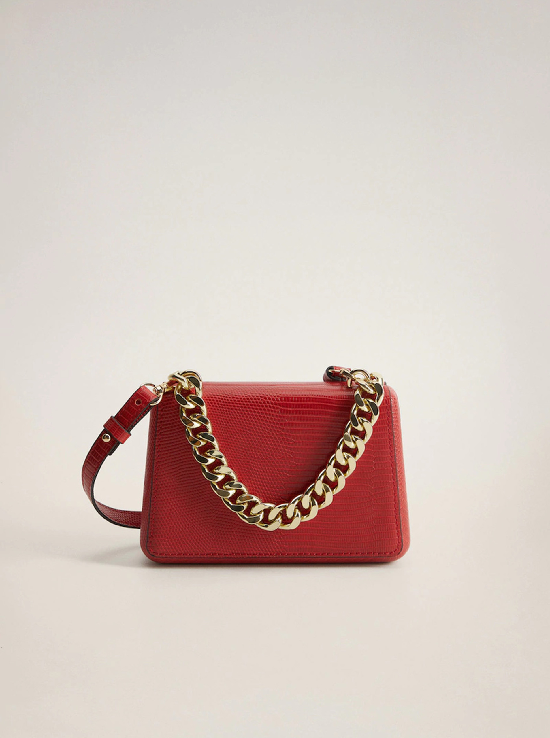 Red crossbody handbag with snake pattern <b>Mango</b> Estel.