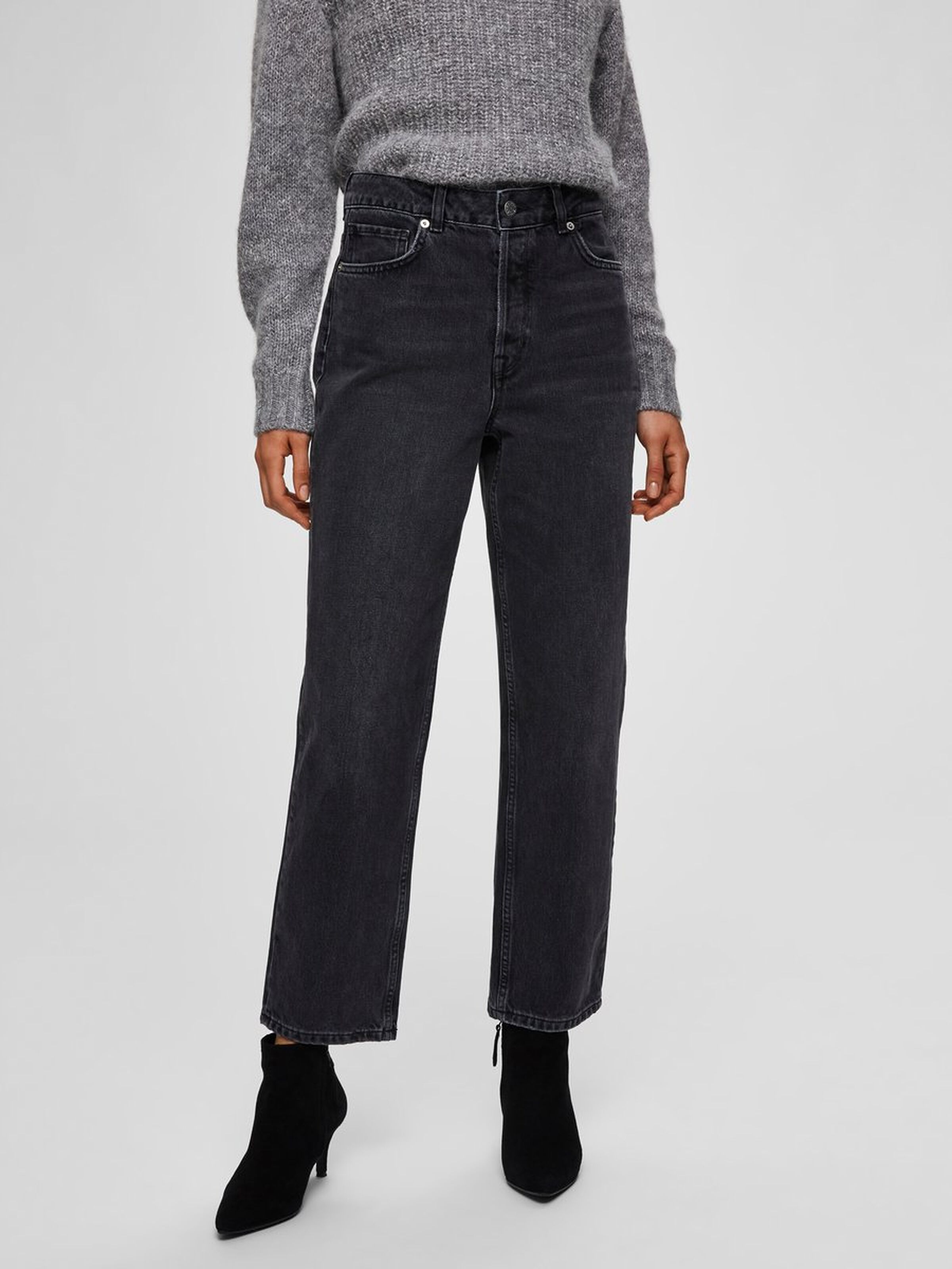 Dark Grey Straight Fit Jeans Selected Femme Kate
