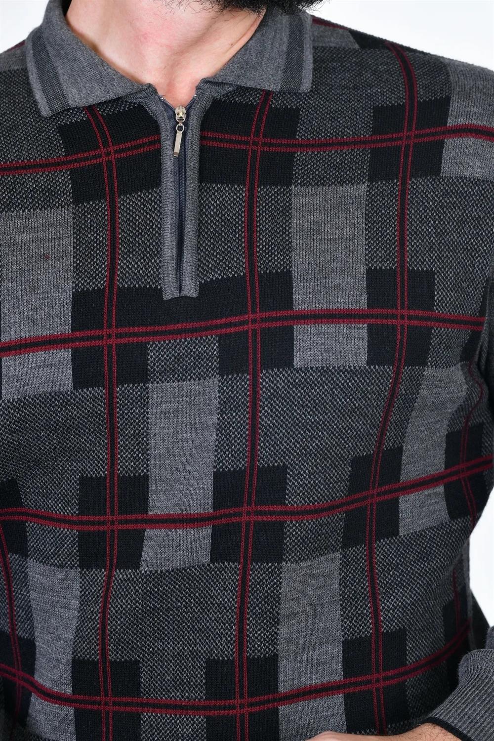 29496 Dewberry Zippered Polo Neck Mens Sweater-GREY