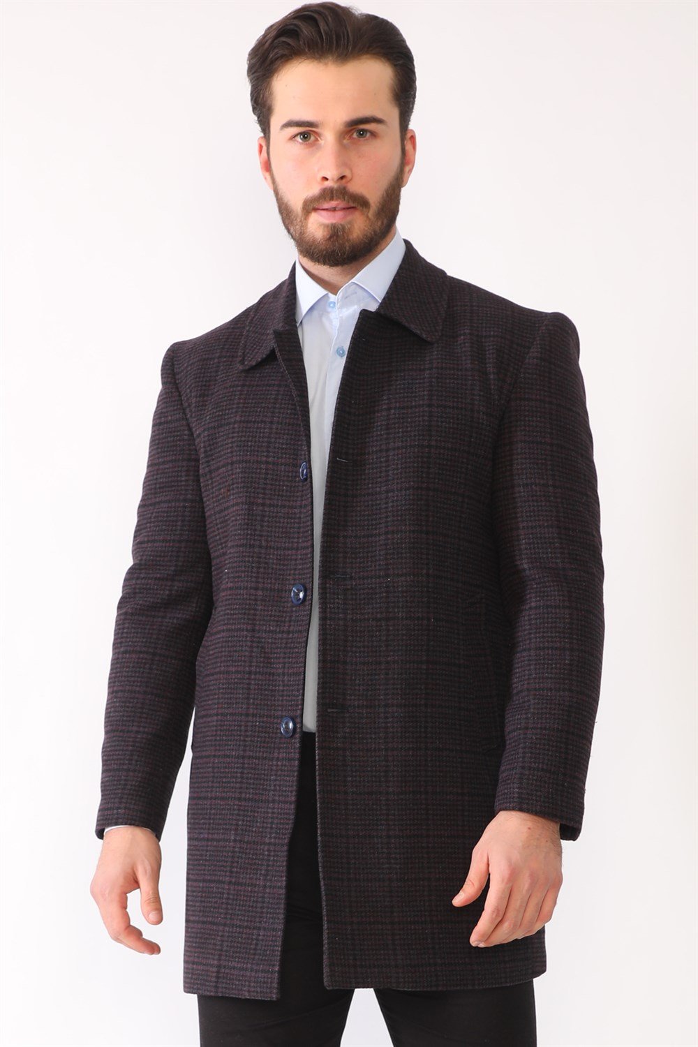 PLT8364 DEWBERRY MEN&#039;S COAT-PLAID-BURGUNDY