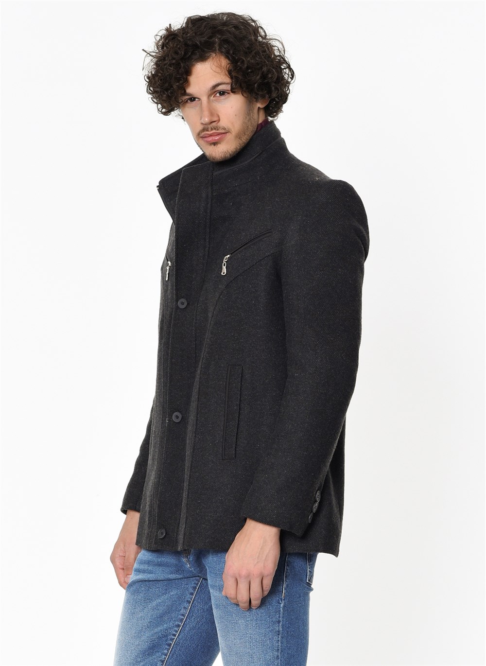 K7126 DEWBERRY MEN&#039;S COAT-DIAGONAL ANTHRACITE