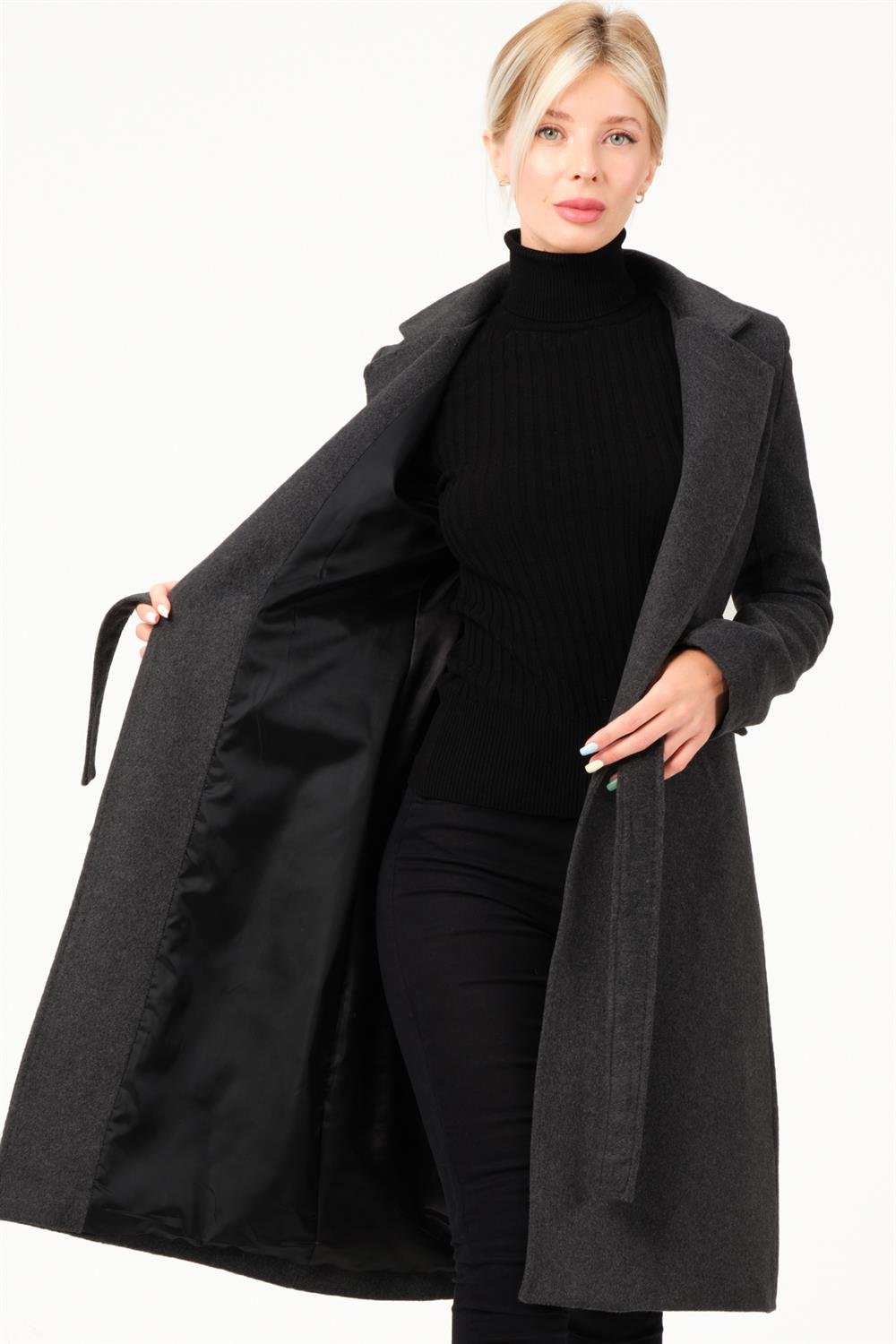 Z6739 DEWBERRY WOMEN'S COAT-DARK ANTHRACITE