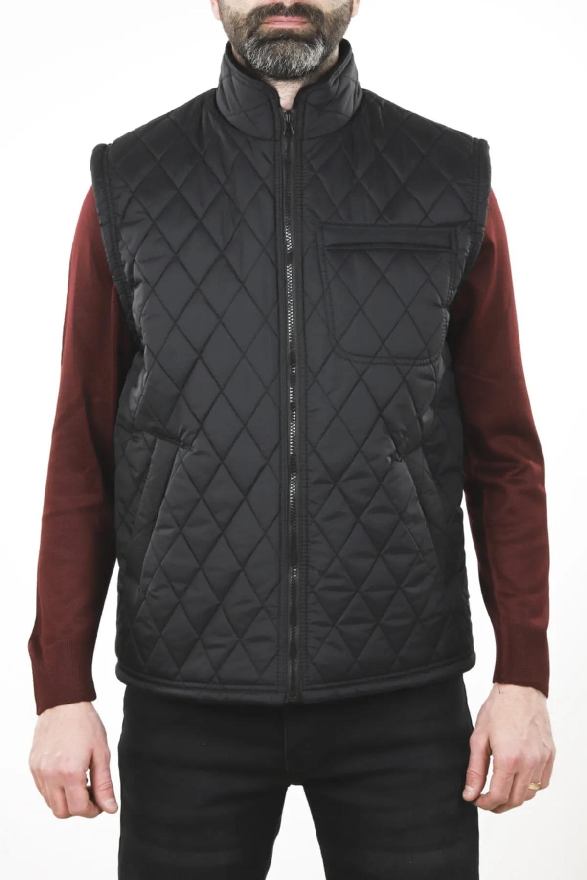 88816 Dewberry Quilted Pockets and Fleece Inside Mens Vest-BLACK