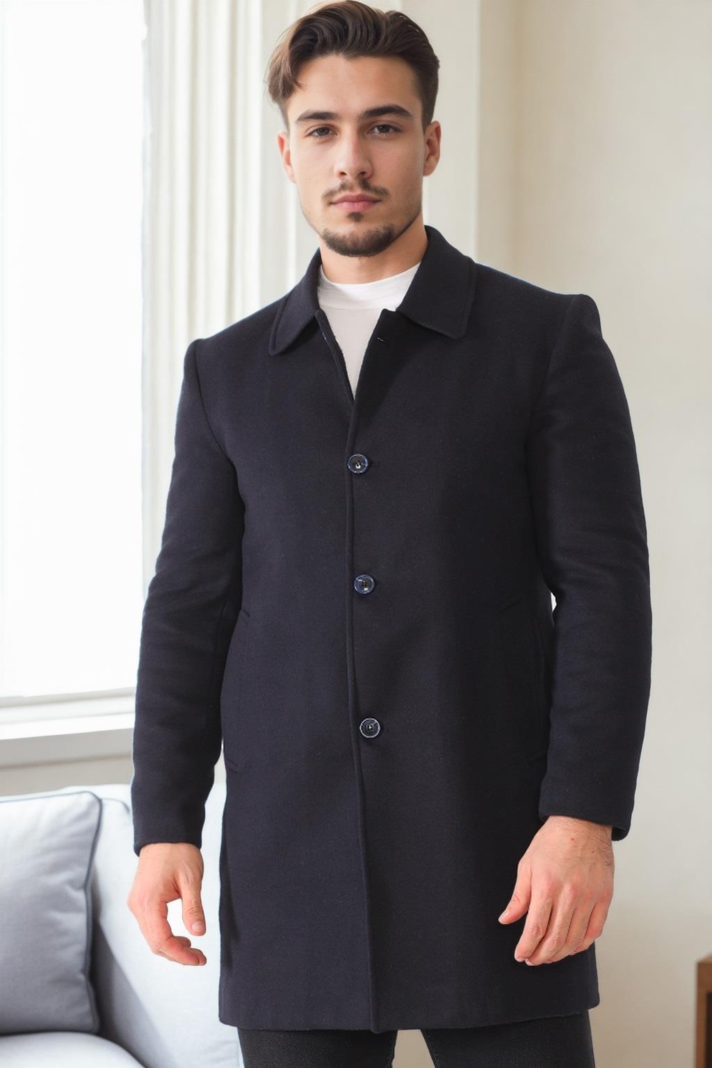 PLT8364 DEWBERRY MEN'S COAT-PLAIN NAVY BLUE