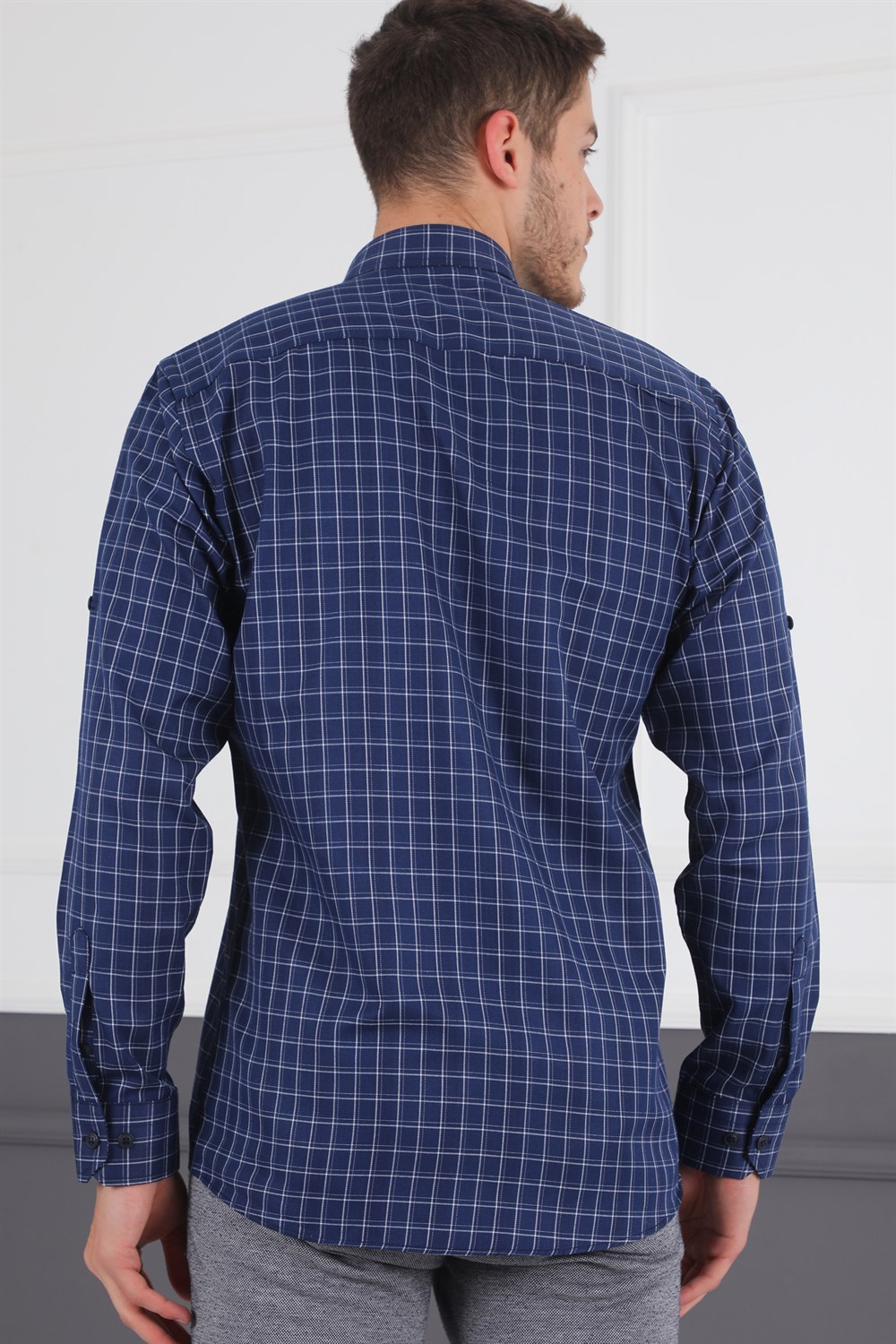 G720 DEWBERRY MEN'S SHIRT-NAVY BLUE - WHITE