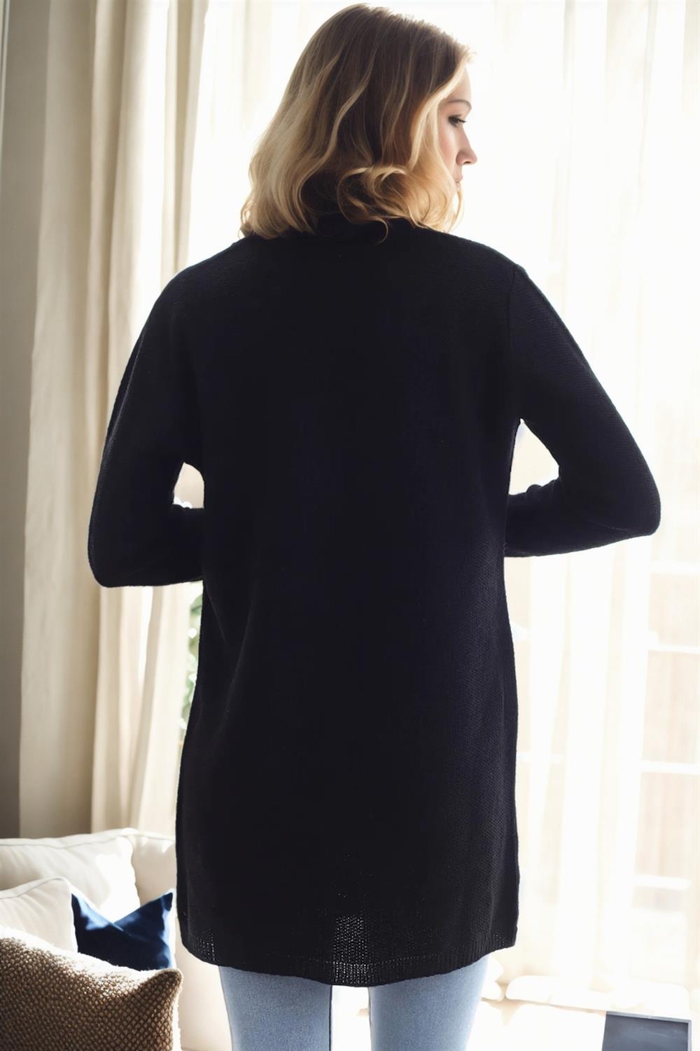 99224 Dewberry Kangaroo Pocket Knitwear Cardigan-BLACK